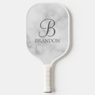 Personalisiertes Skriptmonogramm und Name aus weiß Pickleball Schläger