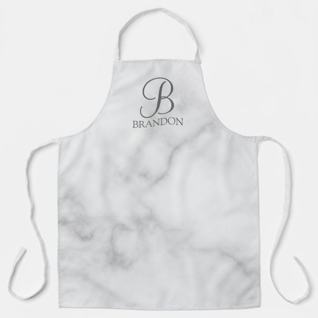 Personalisiertes Skriptmonogramm und Name aus weiß Schürze (Vorderseite)