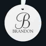 Personalisiertes Skriptmonogramm und Name Ornament<br><div class="desc">Personalisiert Monogram und Name Giftspenden bieten personalisierte Monogramme im schwarzen Schriftart-Stil und Namen im schwarzen klassischen Serif-Schriftart-Stil auf weißem Hintergrund.

Ideal für Ferien,  Wiedersehen und besondere Anlässe.</div>