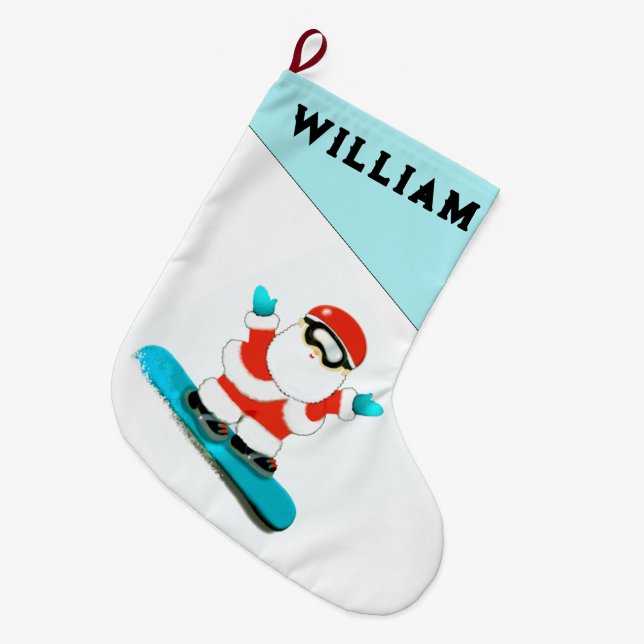 Personalisiertes Snowboarden Großer Weihnachtsstrumpf (Vorderansicht (hängend))