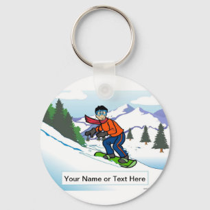 Personalisiertes Snowboarden - Männlicher Cartoon Schlüsselanhänger