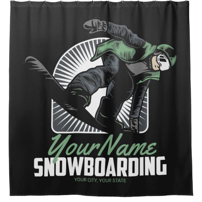 Personalisiertes Snowboarden-Schneefräßchen Duschvorhang (Vorderseite)