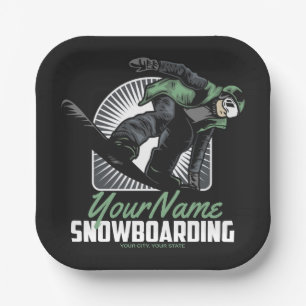Personalisiertes Snowboarden-Schneefräßchen Pappteller