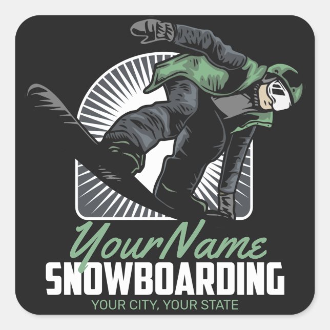 Personalisiertes Snowboarden-Schneefräßchen Quadratischer Aufkleber (Vorderseite)
