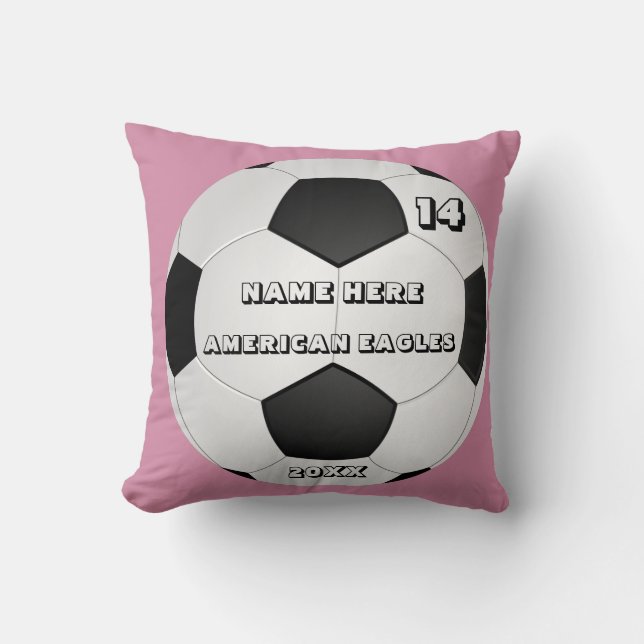 Personalisiertes Soccer-rosa Kissen mit Spielernam (Vorderseite)