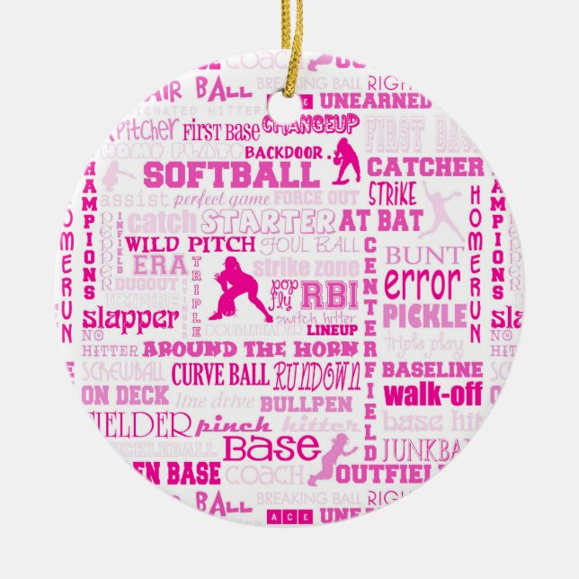 Personalisiertes Softball-Mädchen-Rosa 2 Keramik Ornament (Vorne)