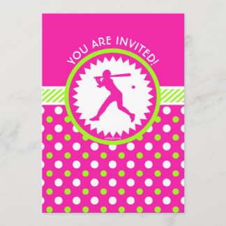 Personalisiertes Softball Pink - Grüne Polka-Punkt Einladung