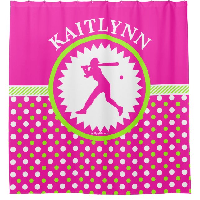 Personalisiertes Softball-Rosa - grüne Duschvorhang (Vorderseite)