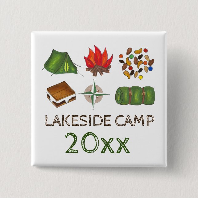Personalisiertes Sommer Camp S'mores Zelt Kompass  Button (Vorderseite)