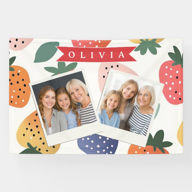 Personalisiertes Sommerfarbenfrohes Erdbeermuster Banner (Horizontal)