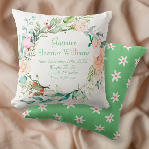 Personalisiertes Sommerrosen-Girlande-Baby-Geburts Kissen