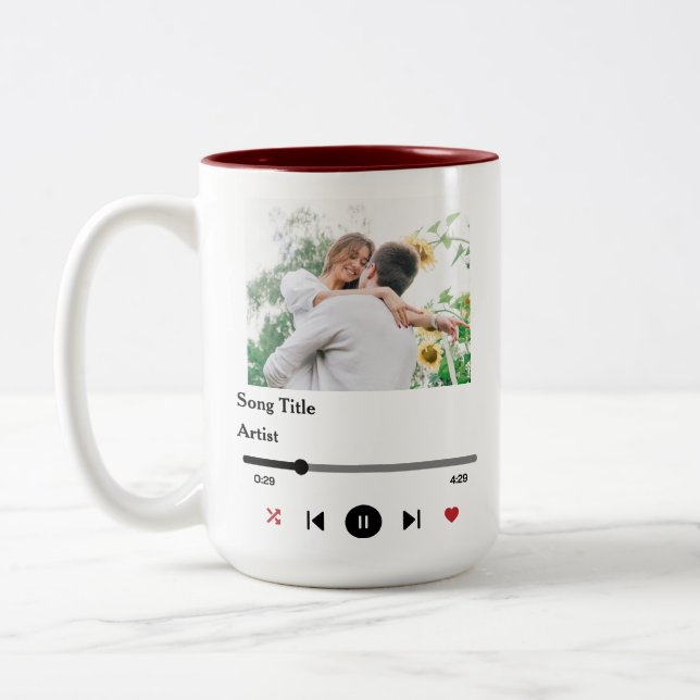 Personalisiertes Song Texte Foto für das Paar Zweifarbige Tasse (Links)