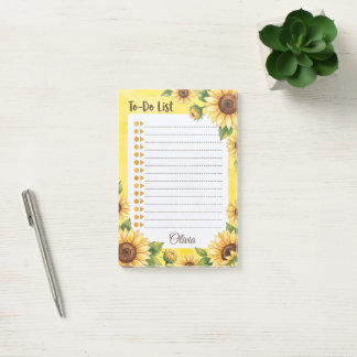 Personalisiertes Sonnenblumen-Aquarell-Notizblock Post-it Klebezettel