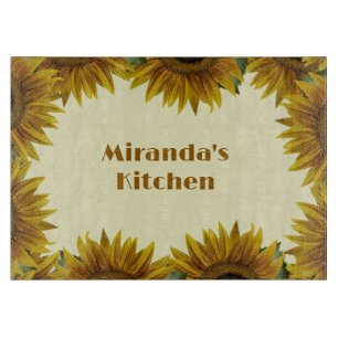 Personalisiertes Sonnenblumen-Border-Glas-Schneide Schneidebrett