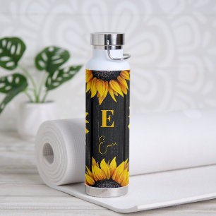 Personalisiertes Sonnenblumen-Monogramm und Name Trinkflasche