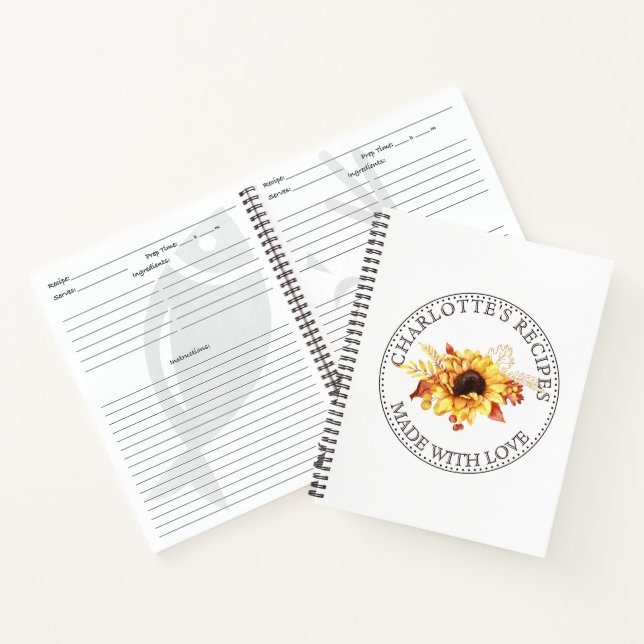 Personalisiertes Sonnenblumenrezept Notizbuch (Innenseite)