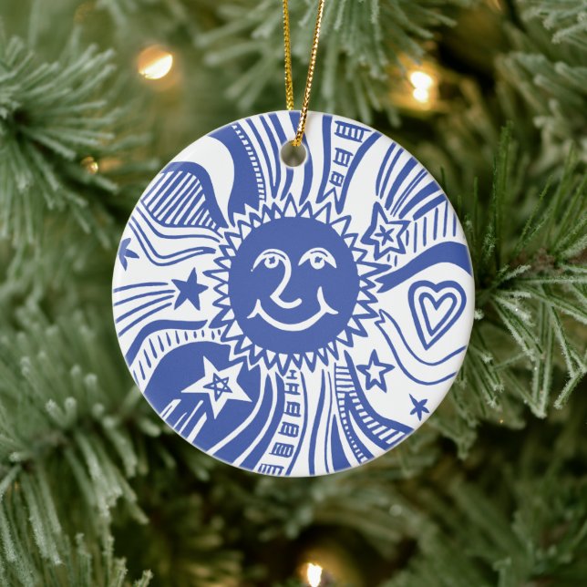 Personalisiertes Sonnenmuster Keramik Ornament (Baum)