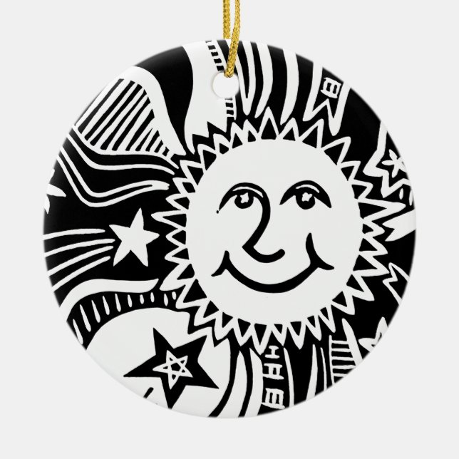 Personalisiertes Sonnenmuster Keramik Ornament (Vorne)