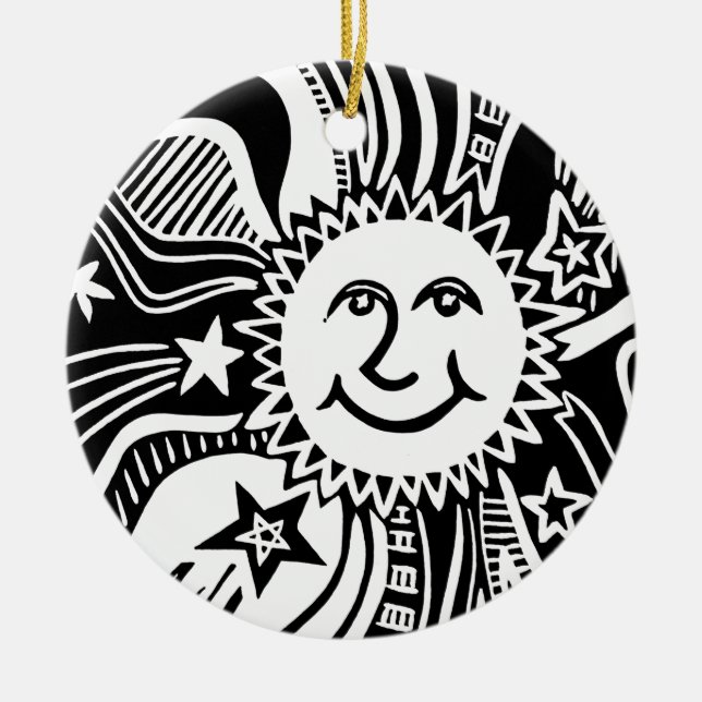 Personalisiertes Sonnenmuster Keramik Ornament (Vorne)