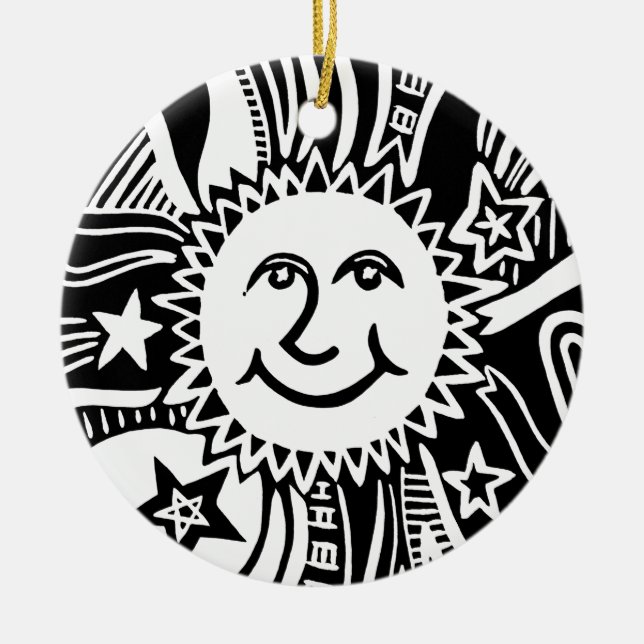 Personalisiertes Sonnenmuster Keramik Ornament (Vorne)