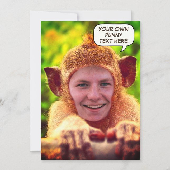 Personalisiertes, sonniges Gesicht im ganzen Affen Einladung (Vorderseite)