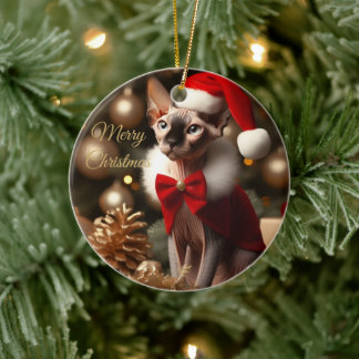 Personalisiertes Sphynx-Katzen-Weihnachtsfoto Keramik Ornament