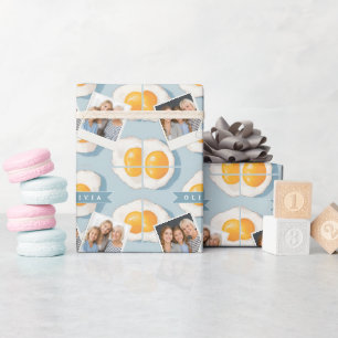 Personalisiertes Spiegelei-Muster Spaß Blau Lustig Geschenkpapier