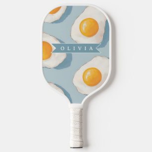 Personalisiertes Spiegelei-Muster Spaß Blau Lustig Pickleball Schläger
