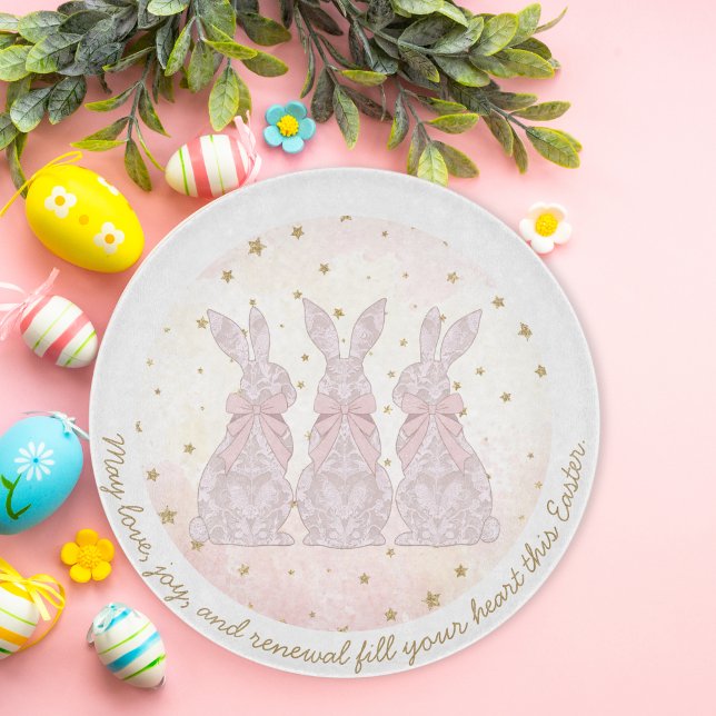 Personalisiertes Spitzenglas Osterglasschneider Schneidebrett (Personalized Lace Bunny Easter Glass Cutting Board)
