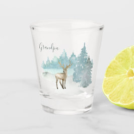 Personalisiertes Stag Deg im Winterwald Schnapsglas