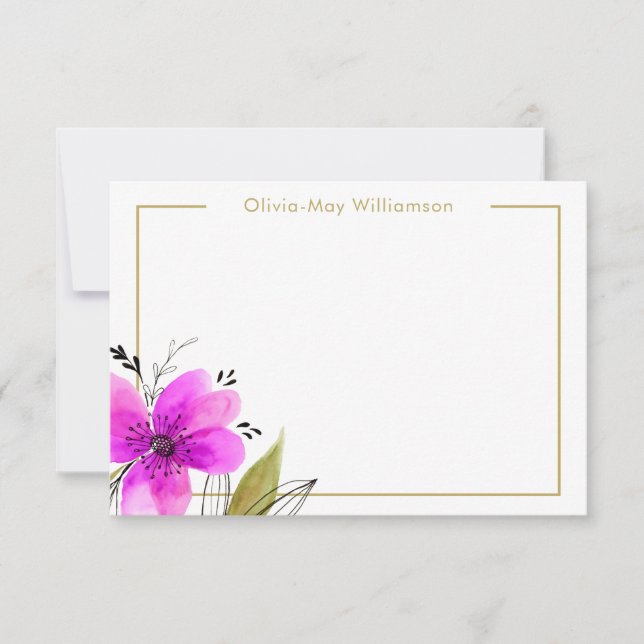 Personalisiertes Stationieren in Pink Floral Mitteilungskarte (Vorderseite)