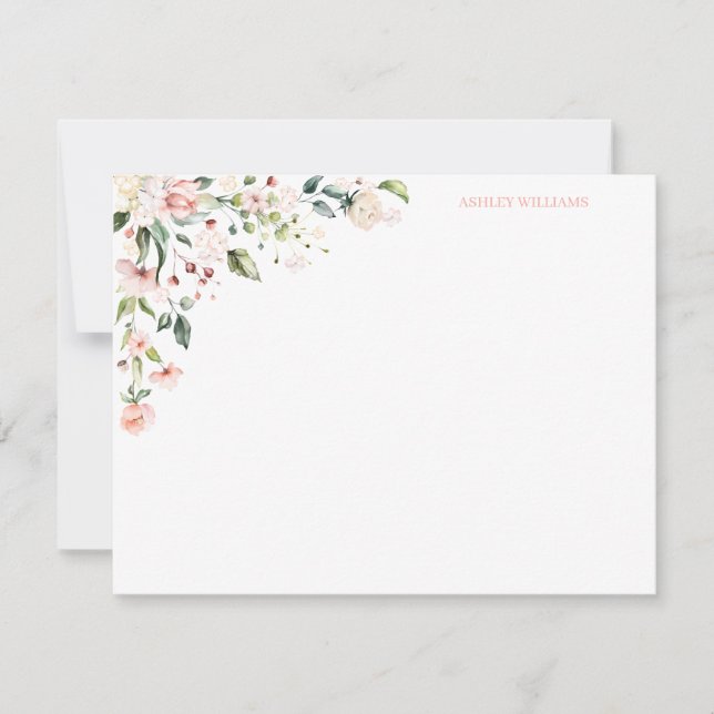 Personalisiertes Stationieren in Pink Floral Mitteilungskarte (Vorderseite)