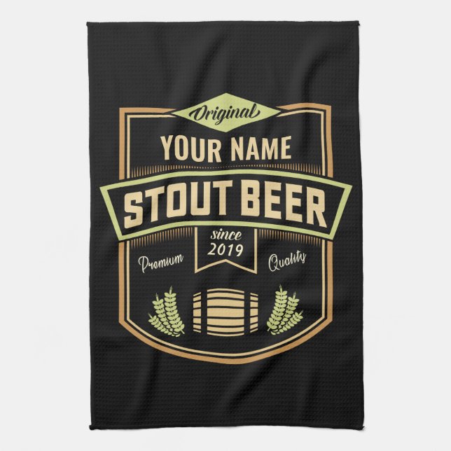 Personalisiertes Stout Dark Ber Breing Label Bar Geschirrtuch (Vertikal)