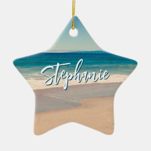 Personalisiertes Strandfoto Ozean Blau Landschaft Keramik Ornament