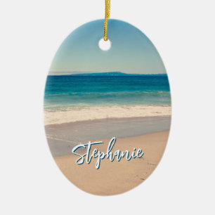 Personalisiertes Strandfoto Ozean Blau Landschaft Keramik Ornament