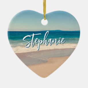 Personalisiertes Strandfoto Ozean Blau Landschaftl Keramik Ornament