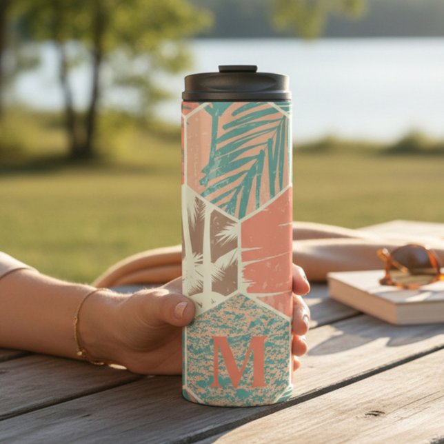 Personalisiertes Strandmuster Monogramm Thermosbecher (Von Creator hochgeladen)