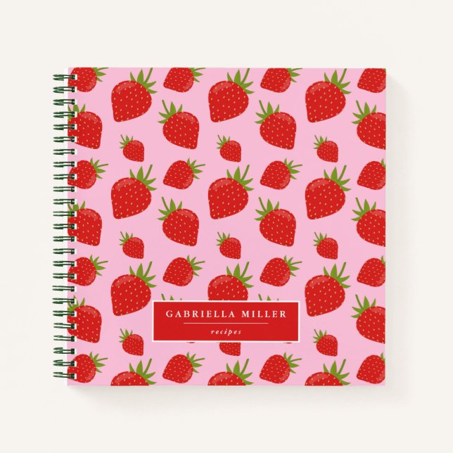 Personalisiertes Strawberry Muster Rezept Notebook Notizbuch (Vorderseite)