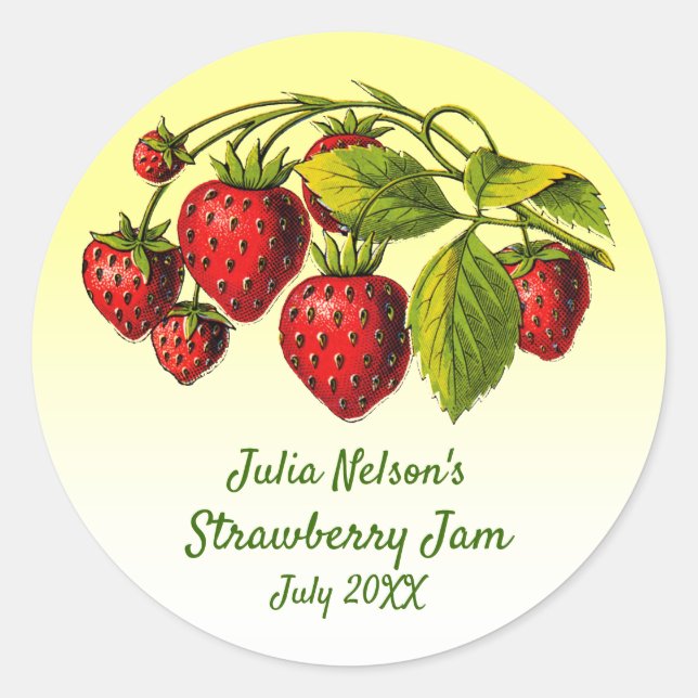 Personalisiertes Strawberry Yellow Ombre Jam Jar L Runder Aufkleber (Vorderseite)