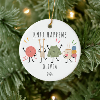 Personalisiertes Strick-Happens-Strick-Ornament Keramik Ornament