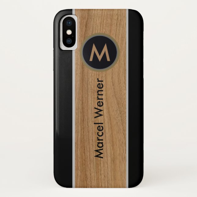 personalisiertes, stylisches Mongram Schnittholz C Case-Mate iPhone Hülle (Rückseite)