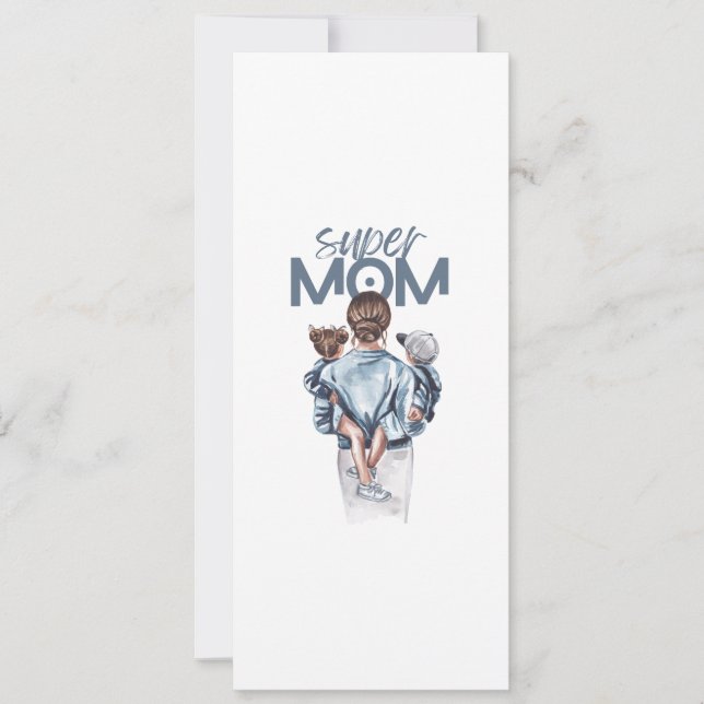 Personalisiertes Super-Mama-Geschenk mit Sohn und  Einladung (Vorderseite)