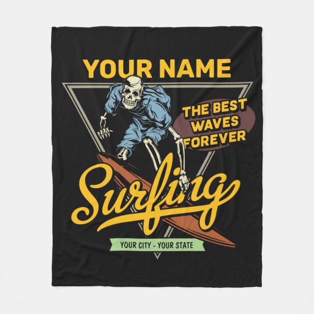 Personalisiertes Surfen Skelettreiten Wellenreiten Fleecedecke (Vorderseite)