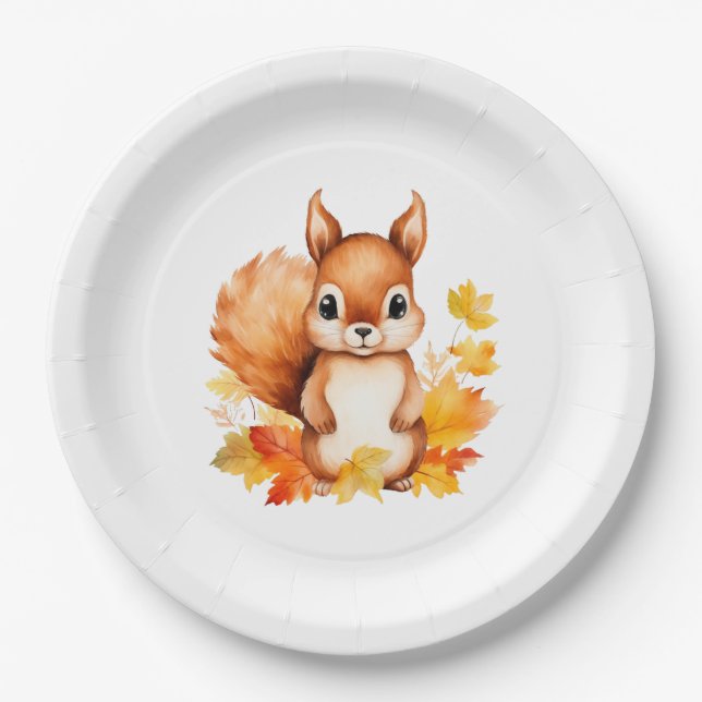 Personalisiertes Süße Tier Eichhörnchen Herbstleaa Pappteller (Vorderseite)