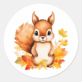 Personalisiertes Süße Tier Eichhörnchen Herbstleaa Runder Aufkleber