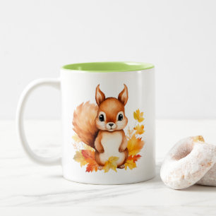 Personalisiertes Süße Tier Eichhörnchen Herbstleaa Zweifarbige Tasse