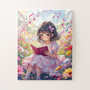 Personalisiertes süßes Anime-Mädchen, das ein Buch