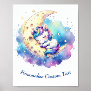 Personalisiertes Süßes Baby Einhorn Schläft auf de Poster