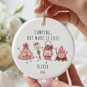 Personalisiertes süßes Camping-Mädchen Keramik Ornament
