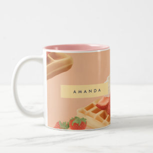 Personalisiertes Süßes Erdbeer-Waffel-Muster Zweifarbige Tasse